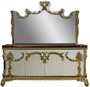 Casa Padrino Luxus Barock M�bel Set Sideboard mit Spiegel - Prunkvoller Massivholz Schrank mit Wandspiegel - Edle M�bel im Barockstil - Luxus Qualit�t