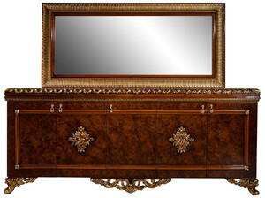 Casa Padrino Luxus Barock Mbel Set Sideboard mit Spiegel Braun / Bronze / Gold - Edler Massivholz Schrank mit elegantem Wandspiegel - Mbel im Barockstil