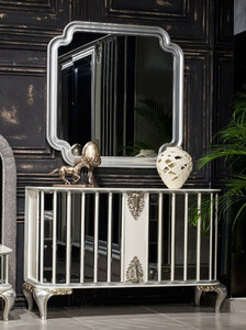 Casa Padrino Luxus Barock Mbel Set Sideboard mit Spiegel Wei / Silber - Verspiegelter Massivholz Schrank mit elegantem Wandspiegel - Barock Mbel - Edel & Prunkvoll