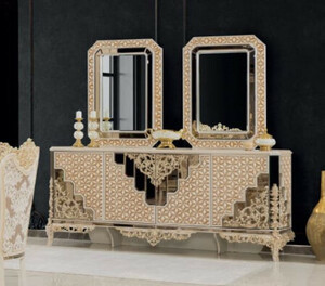 Casa Padrino Luxus Barock Mbel Set Wei / Gold - 1 Sideboard & 2 Spiegel - Handgefertigte Mbel im Barockstil - Edel & Prunkvoll