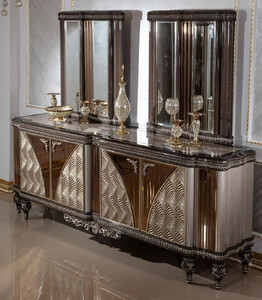Casa Padrino Luxus Barock M�bel Set Grau / Schwarz / Silber / Gold - 1 Barock Sideboard mit 4 T�ren & 2 Barock Wandspiegel - Handgefertigte Barock M�bel - Edel & Prunkvoll