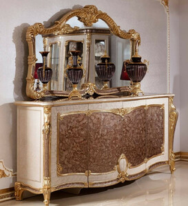 Casa Padrino Luxus Barock Mbel Set Wei / Braun / Gold - 1 Barock Sideboard mit 4 Tren & 1 Barock Wandspiegel - Barock Mbel - Edel & Prunkvoll