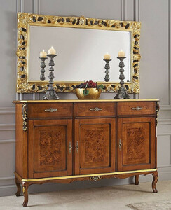 Casa Padrino Luxus Barock M�bel Set Braun / Gold - 1 Sideboard & 1 Wandspiegel - Barock M�bel - Luxus Qualit�t - Made in Italy