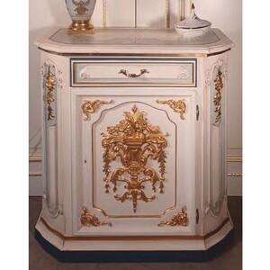 Casa Padrino Luxus Barock Nachtkommode Wei� / Hellblau / Gold H. 89 cm - Made in Italy