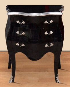 Casa Padrino Barock Nachtkommode Schwarz / Silber - Handgefertigte Massivholz Kommode im Barockstil - Antik Stil Nachttisch mit 3 Schubladen - Barock M�bel