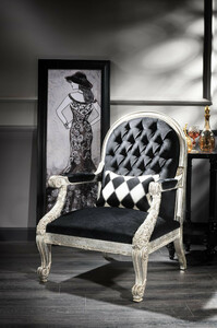 Casa Padrino Luxus Barock Sessel Schwarz / Antik Silber 80 x 84 x H. 115 cm - Wohnzimmer Sessel im Barockstil - Barock Wohnzimmer M�bel