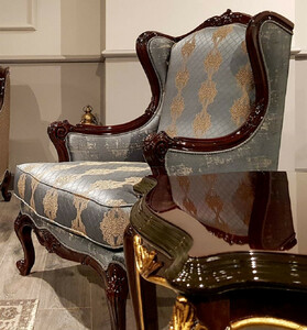 Casa Padrino Luxus Barock Ohrensessel Silber / Beige / Dunkelbraun - Prunkvoller Wohnzimmer Sessel mit elegantem Muster - Barock M�bel