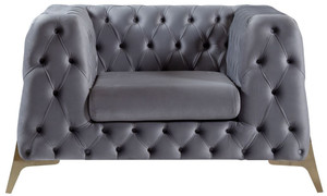 Casa Padrino Luxus Chesterfield Samt Sessel Grau / Messing 125 x 95 x H. 81 cm - Moderner Wohnzimmer Sessel - Chesterfield Mbel