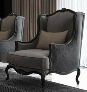 Casa Padrino Luxus Barock Ohrensessel Grau / Dunkelgrau / Schwarz 78 x 80 x H. 108 cm - Edler Wohnzimmer Sessel im Barockstil - Barock Wohnzimmer M�bel