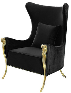 Casa Padrino Luxus Ohrensessel Schwarz / Gold 78 x 88 x H. 113 cm - Moderner Wohnzimmer Sessel mit Samtstoff - Moderne Wohnzimmer M�bel