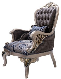 Casa Padrino Luxus Barock Sessel mit dekorativem Kissen Blau / Silber / Gold 81 x 85 x H. 119 cm - Barock Wohnzimmer Sessel - Barock M�bel