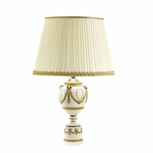 Casa Padrino Luxus Barock Porzellan Tischleuchte Wei� / Gold / Elfenbein H. 58 cm - Made in Italy