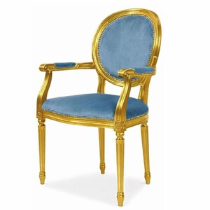 Casa Padrino Luxus Barock Esszimmer Stuhl mit Armlehnen Blau / Gold - Barock M�bel