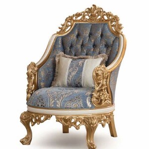 Casa Padrino Luxus Barock Sessel Blau / Wei� / Gold - Barock Wohnzimmer M�bel