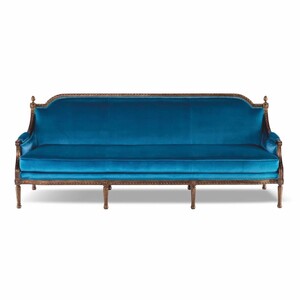 Casa Padrino Luxus Barock Samt Sofa Blau / Braun 233 cm - Barockstil Wohnzimmer Mbel