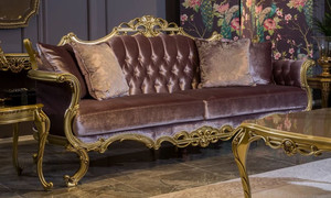 Casa Padrino Luxus Barock Samt Sofa Fliederfarben / Gold 226 x 84 x H. 109 cm - Prunkvolles Wohnzimmer Sofa mit dekorativen Kissen - Wohnzimmer M�bel im Barockstil