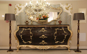 Casa Padrino Luxus Barock Kommode mit Wandspiegel Dunkelbraun / Gold - Handgefertigter Massivholz Schrank mit elegantem Spiegel - Prunkvolle Mbel im Barockstil