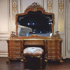 Casa Padrino Luxus Barock Schminktisch Set Braun / Gold - Made in Italy