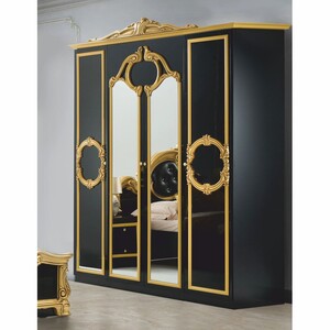 Casa Padrino Luxus Barock Schlafzimmer Schrank Schwarz / Gold 177 cm - Barock Schlafzimmer M�bel