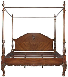 Casa Padrino Luxus Barock Doppelbett Dunkelbraun - Handgefertigtes Massivholz Bett - Schlafzimmer M�bel im Barockstil - Edel & Prunkvoll