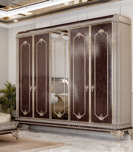 Casa Padrino Luxus Barock Schlafzimmer Schrank Dunkelbraun / Grau / Gold