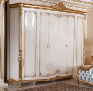Casa Padrino Luxus Barock Schlafzimmerschrank Wei� / Braun / Gold - Barockstil Schlafzimmer M�bel