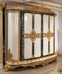 Casa Padrino Luxus Barock Schlafzimmerschrank Wei� / Blau / Gold - Prunkvoller Kleiderschrank im Barockstil - Barock Schlafzimmer & Hotel M�bel - Edel & Prunkvoll