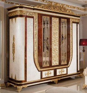 Casa Padrino Luxus Barock Schlafzimmerschrank Wei� / Braun / Gold - Prunkvoller Massivholz Kleiderschrank im Barockstil - Barock Schlafzimmer & Hotel M�bel - Edel & Prunkvoll