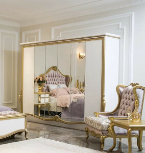 Casa Padrino Luxus Barock Schlafzimmerschrank Wei / Gold 270 x 70 x H. 224 cm - Edler Massivholz Kleiderschrank - Schlafzimmer Mbel im Barockstil - Luxus Qualitt