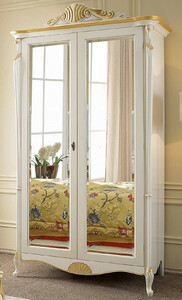 Casa Padrino Luxus Barock Schlafzimmerschrank Wei / Gold - Handgefertigter Mahagoni Kleiderschrank mit 2 verspieglten Tren - Barock Schlafzimmer Mbel - Luxus Qualitt - Made in Italy