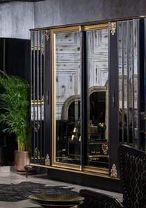 Casa Padrino Luxus Barock Schlafzimmerschrank Schwarz / Gold - Verspiegelter Massivholz Kleiderschrank im Barockstil - Barock Schlafzimmer Mbel - Edel & Prunvoll