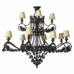 Casa Padrino Luxus Barock Schmiedeeisen Kronleuchter Schwarz / Beige  100 x H. 100 cm