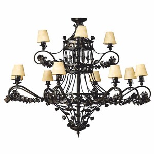 Casa Padrino Luxus Barock Schmiedeeisen Kronleuchter Schwarz / Beige  150 x H. 130 cm