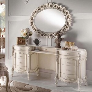 Casa Padrino Luxus Barock Schminkkommode mit Spiegel Creme / Silber - Made in Italy