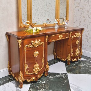 Casa Padrino Luxus Barock Schminkkommode Braun / Gold 170 cm - Made in Italy