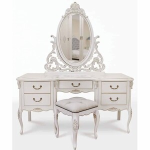 Casa Padrino Luxus Barock Schminktisch Set Wei� / Hellgrau - Barock Schlafzimmer M�bel