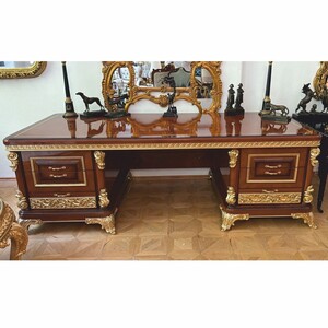 Casa Padrino Luxus Barock Massivholz Schreibtisch Braun / Gold 240 cm - Prunkvoller Barock B�rotisch - Barock B�ro M�bel