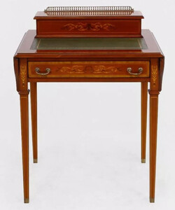 Casa Padrino Luxus Barock Schreibtisch Hellbraun / Echtleder Gr�n ausklappbar 104 x 49 x H. 80 cm - Massivholz Antik Stil Sekret�r mit Schublade