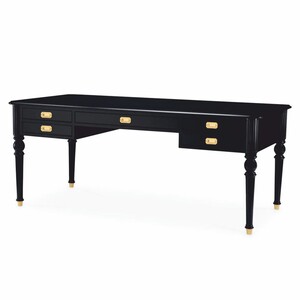 Casa Padrino Luxus Barock Schreibtisch Schwarz / Messing 185 cm - Barock B�ro M�bel