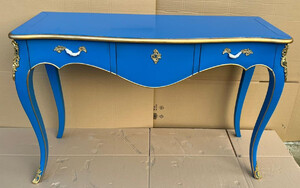 Casa Padrino Barock Sekretr mit 3 Schubladen Blau / Gold - Handgefertigter Massivholz Schreibtisch im Barockstil - Barock Bro Mbel