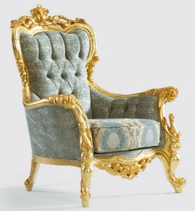 Casa Padrino Luxus Barock Sessel Grn / Gold 100 x 85 x H. 122 cm - Handgefertigter Wohnzimmer Sessel mit elegantem Muster - Barock Wohnzimmer Mbel - Edel & Prunkvoll