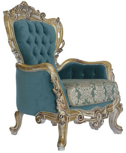 Casa Padrino Luxus Barock Sessel Blau / Gold - Handgefertigter Barockstil Wohnzimmer Sessel mit elegantem Muster - Barock Wohnzimmer M�bel