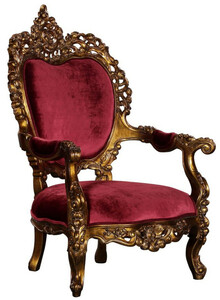 Casa Padrino Luxus Barock Wohnzimmer Sessel Bordeauxrot / Antik Gold - Prunkvoller Thron Sessel mit edlen Verzierungen - Handgefertigte Barock Wohnzimmer Mbel
