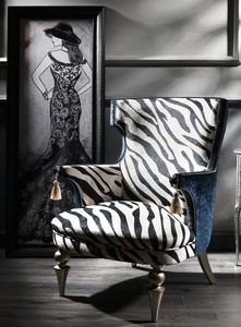 Casa Padrino Luxus Barock Zebra Sessel Schwarz / Wei / Blau / Antik Silber 74 x 72 x H. 102 cm - Wohnzimmer Sessel im Barockstil