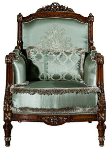 Casa Padrino Luxus Barock Sessel Hellgr�n / Braun 80 x 90 x H. 119 cm - Wohnzimmer Sessel mit dekorativem Kissen - Barock M�bel