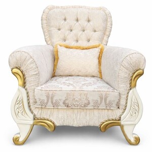 Casa Padrino Luxus Barock Sessel Creme / Gold - Prunkvolle Barock M�bel