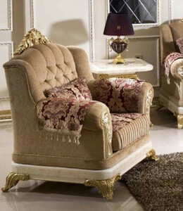 Casa Padrino Luxus Barock Sessel Braun / Bordeauxrot / Wei� / Gold - Prunkvoller Wohnzimmer Sessel mit elegantem Muster - Luxus Wohnzimmer M�bel im Barockstil - Barock M�bel - Barock Einrichtung