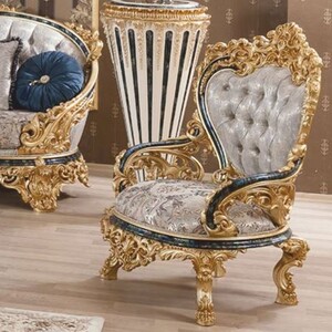 Casa Padrino Luxus Barock Sessel Grau / Gold / Blau - Barock Wohnzimmer & Hotel Sessel - Prunkvolle Barock M�bel