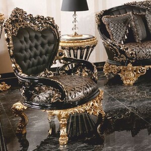 Casa Padrino Luxus Barock Sessel Schwarz / Gold - Barock Wohnzimmer & Hotel Sessel - Prunkvolle Barock M�bel