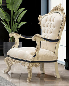 Casa Padrino Luxus Barock Sessel Wei� / Creme / Schwarz / Antik Gold - Barockstil Wohnzimmer Sessel mit elegantem Muster - Luxus Wohnzimmer M�bel im Barockstil - Barock Einrichtung - Barock M�bel